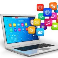 laptop with app icons
