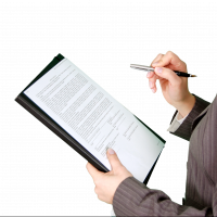 Woman examining a contract for new software