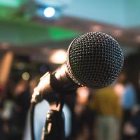 Microphone on a stage at a conference