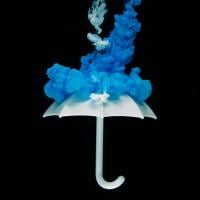Blue dye merging with a white umbrella