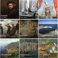 Thumbnail images of some of Once Upon a Try's popular content, including cities, historical figures, and art movements