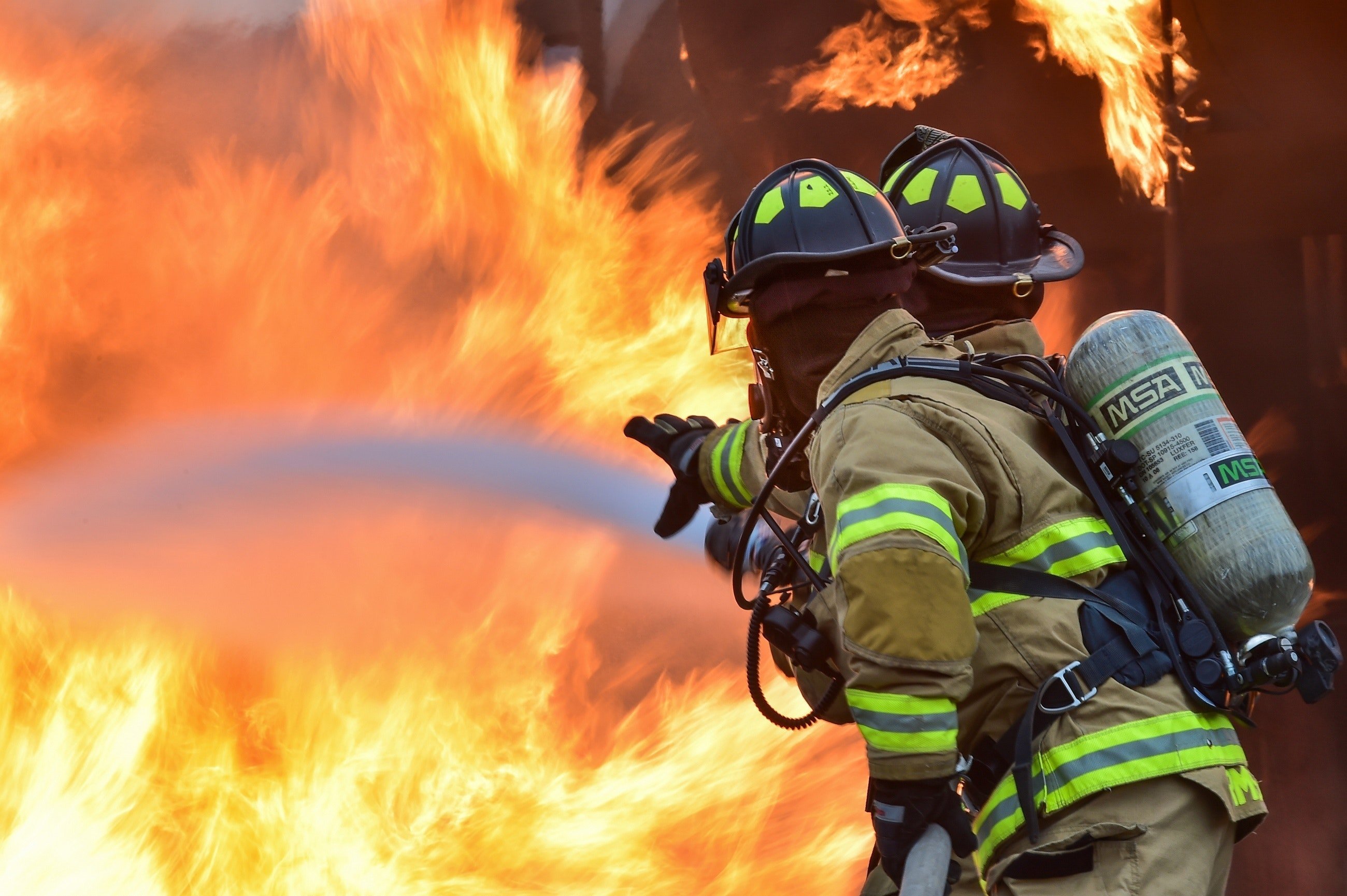 Firefighters putting out a fire