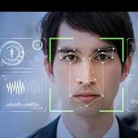 A man's face in facial recognition software