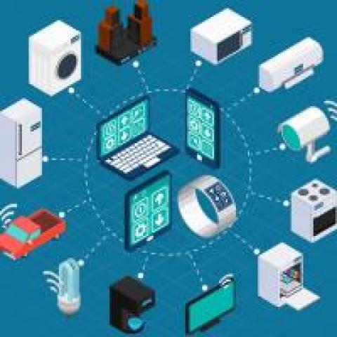 Graphic showing various connected devices in the internet of things
