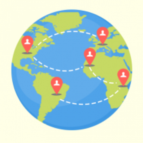 Globe with locations plotted on it