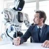 Robot manager standing over a person
